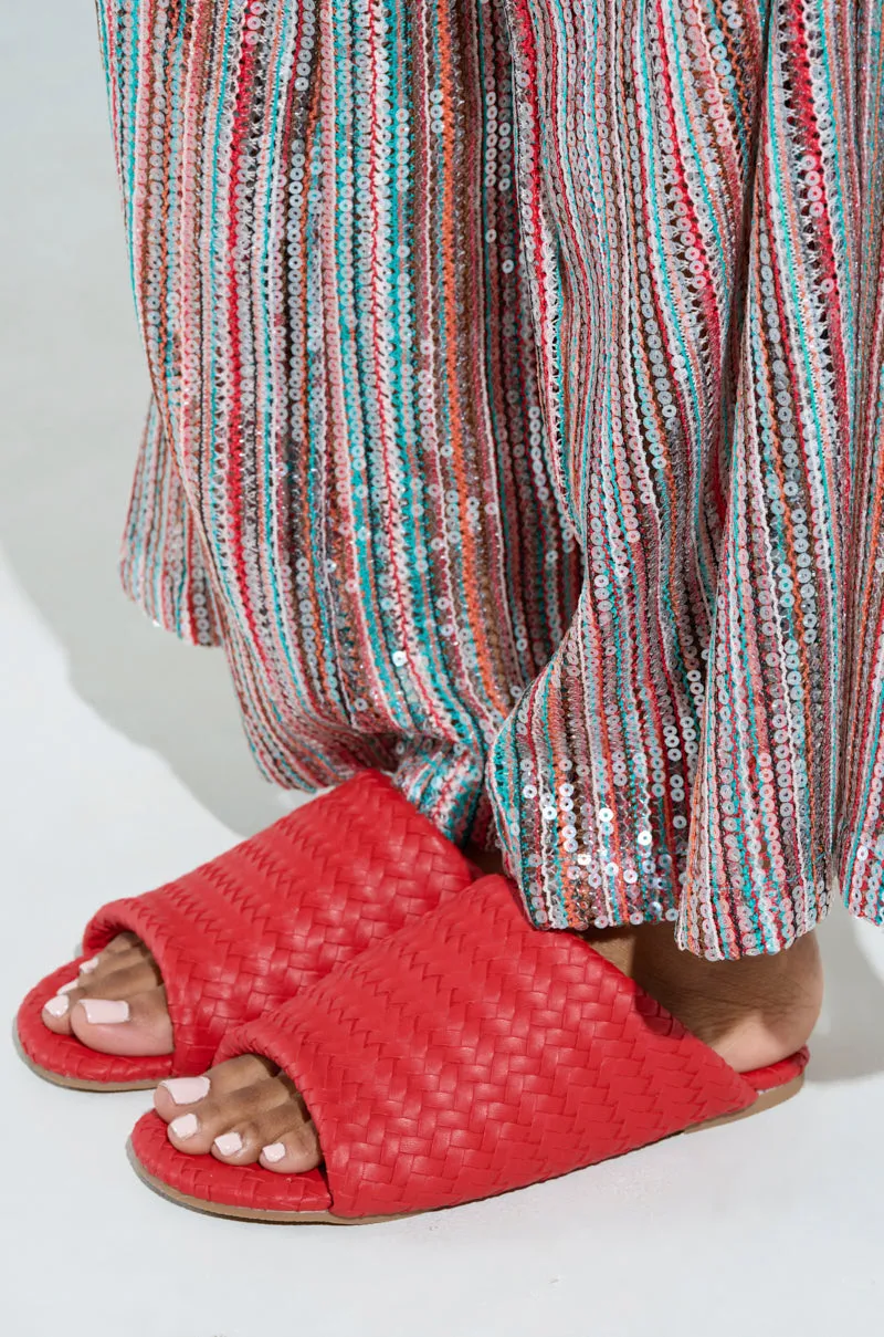 AKIRA GAIA RED BRAIDED FLAT SLIP ON SANDAL
