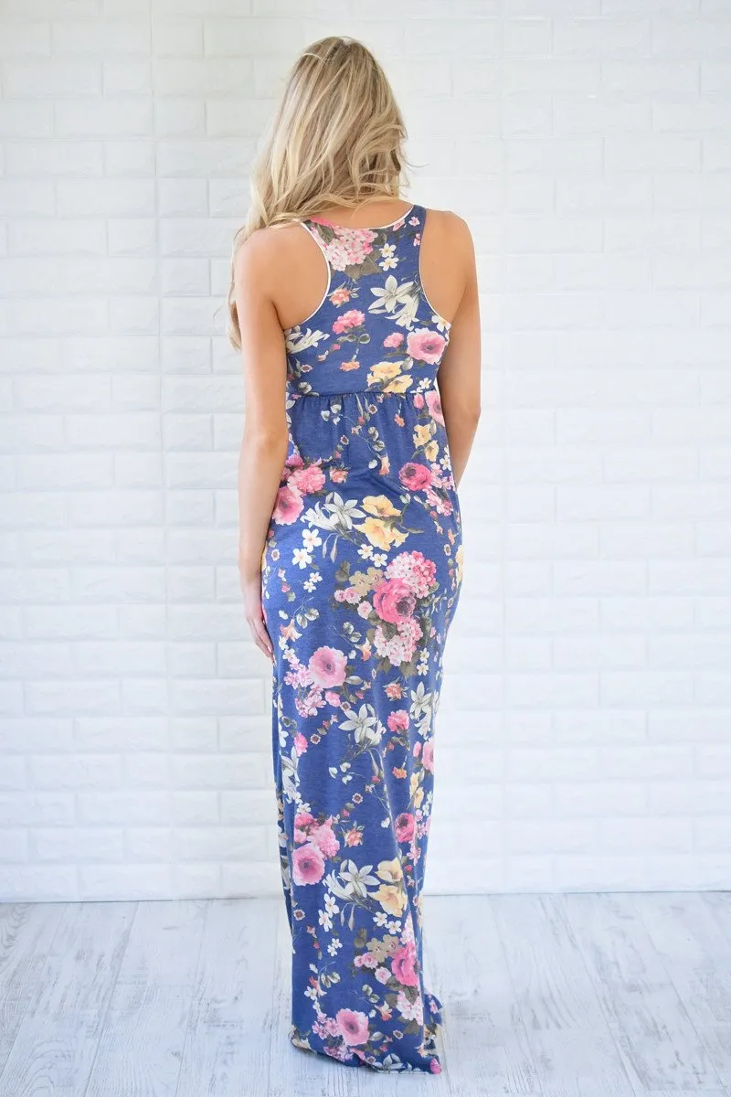 Always Thinking of You Blue Floral Maxi Dress