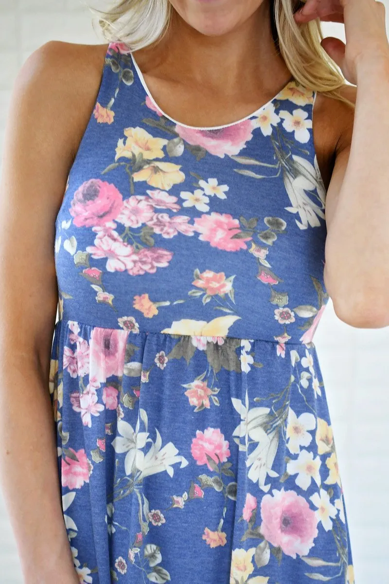 Always Thinking of You Blue Floral Maxi Dress