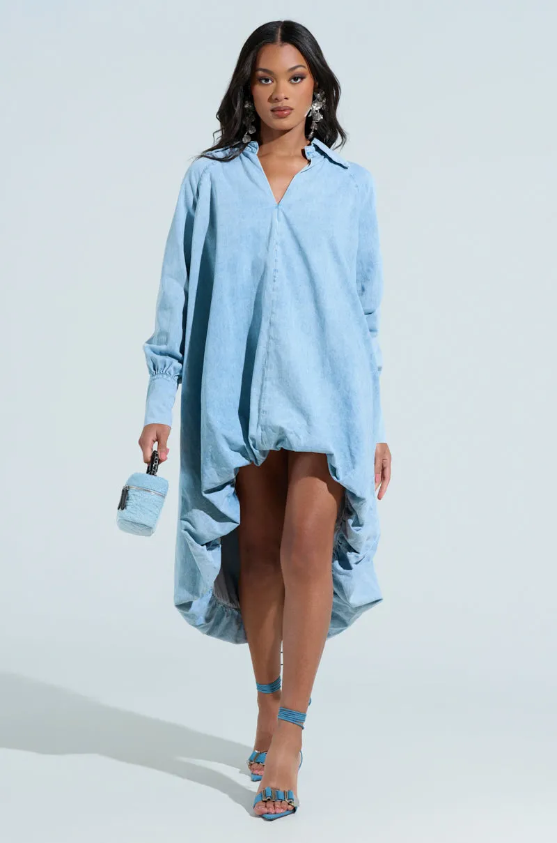 AMELIA DENIM HIGH-LOW DRESS