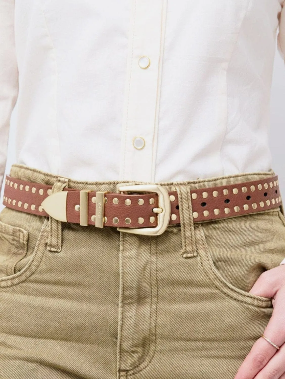 Ayla Unisex Vegan Bio-Based Bamboo Western Studded Belt | Brown