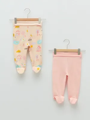 Baby Girl Trousers with Elastic Waist Booties, 2 Pcs