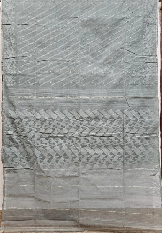 Balaram Saha➟ Dhakai Jamdani Green Handwoven Soft Jamdani Saree