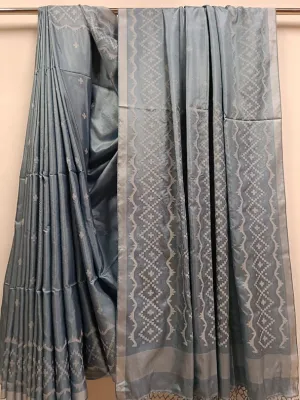Balaram Saha: Heritage Handwoven: Light Blue & White Katan Silk Jamdani Saree