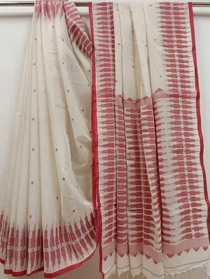 Balaram Saha White & Red Elegance: Handloom Handwoven Cotton Jamdani Saree