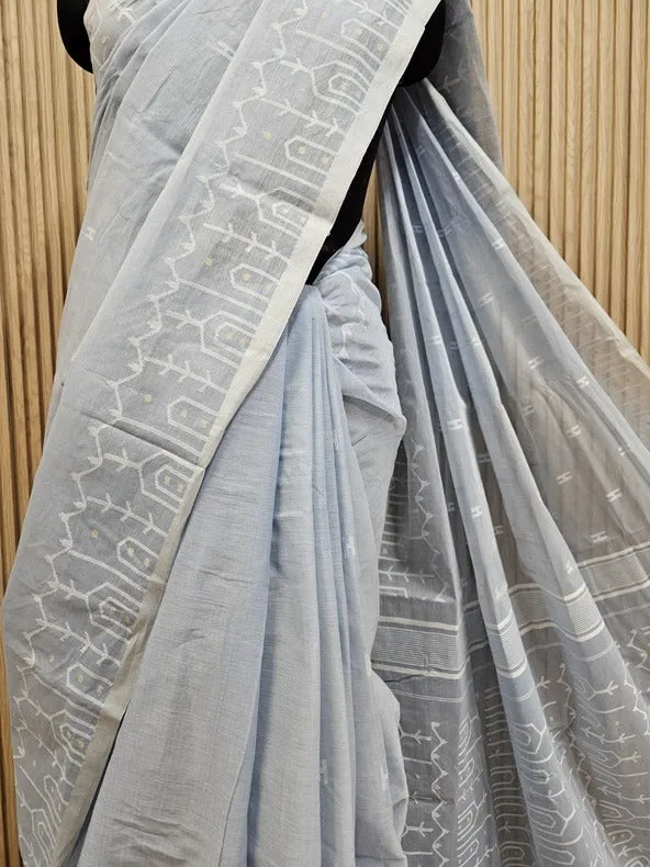 Balaram Saha’s Exclusive Light Blue Handwoven Cotton Jamdani Saree