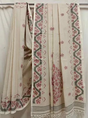 Beige Soft Handloom Handwoven Cotton Jamdani saree