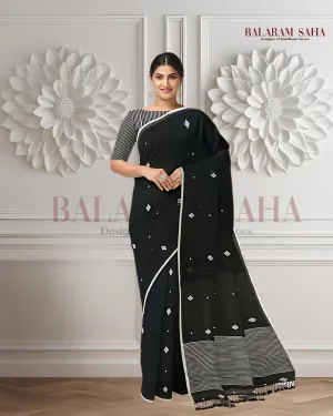 Black on White Soft Handloom Mul Cotton Saree