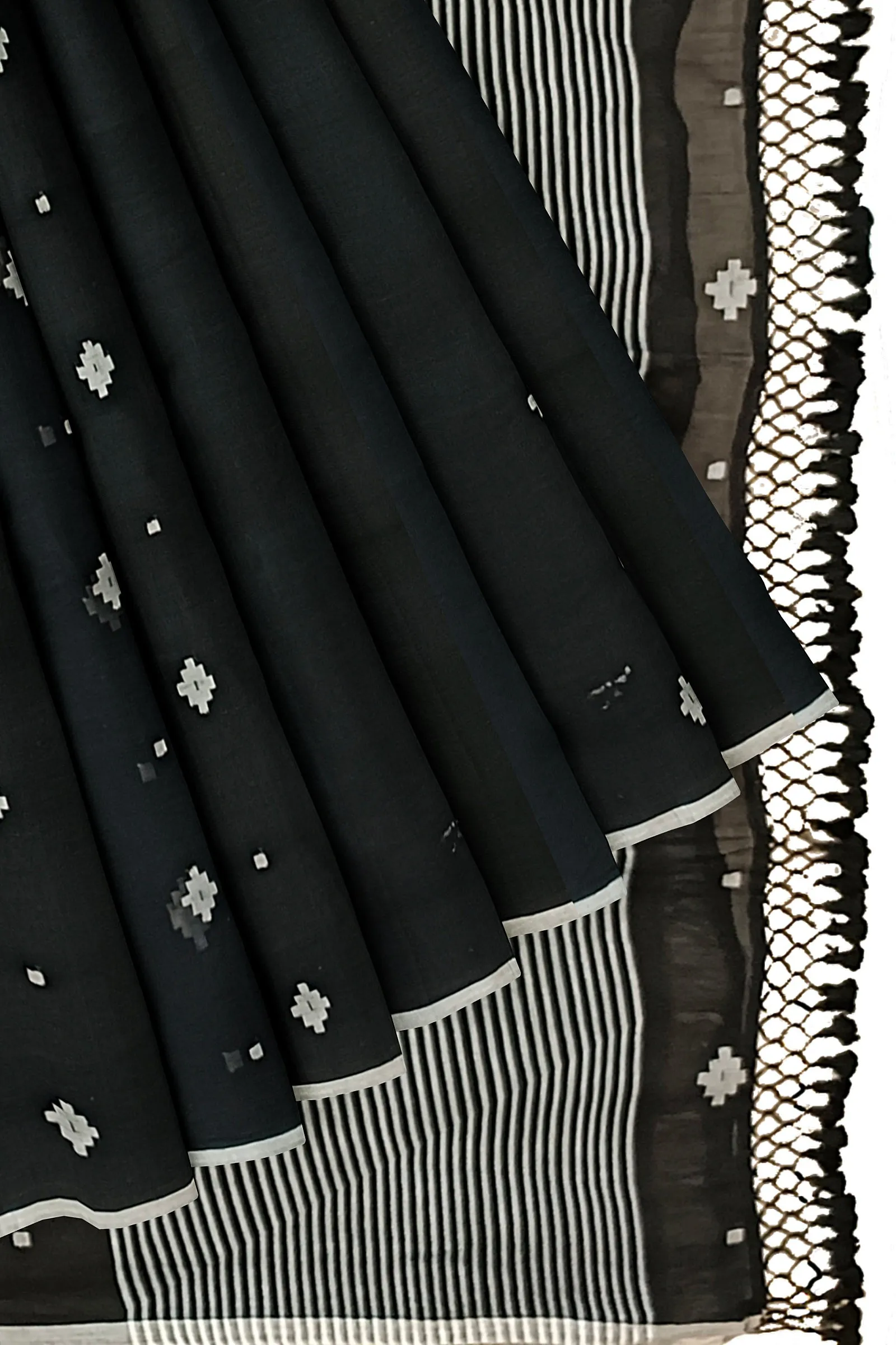 Black on White Soft Handloom Mul Cotton Saree
