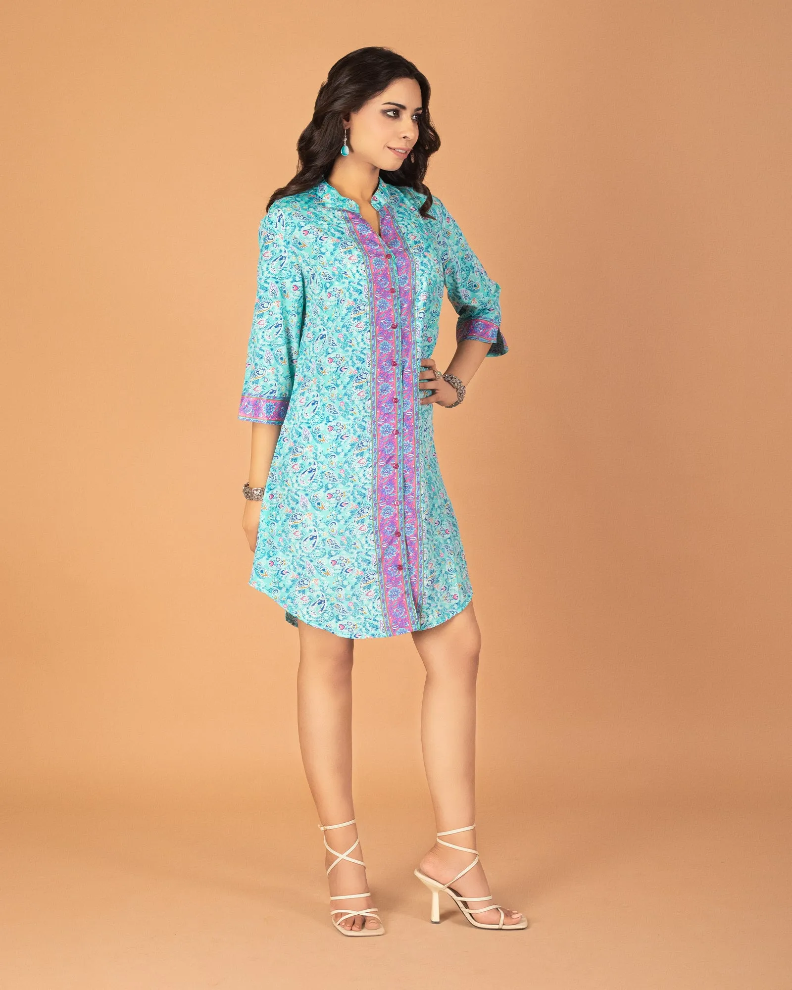 Boho turquoise tango shirt dress
