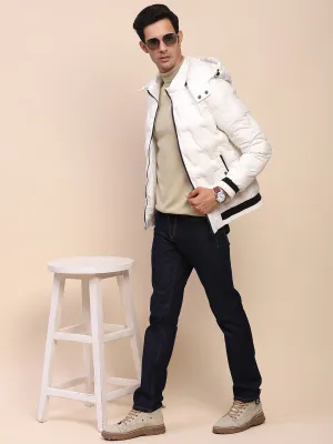 Camla Barcelona Puffed Textured White Zipped Jacket