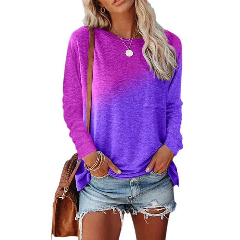 Casual Tie Dye Print Pocket Long Sleeve T-Shirt