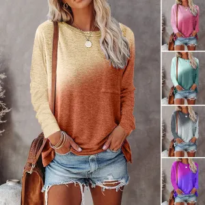 Casual Tie Dye Print Pocket Long Sleeve T-Shirt