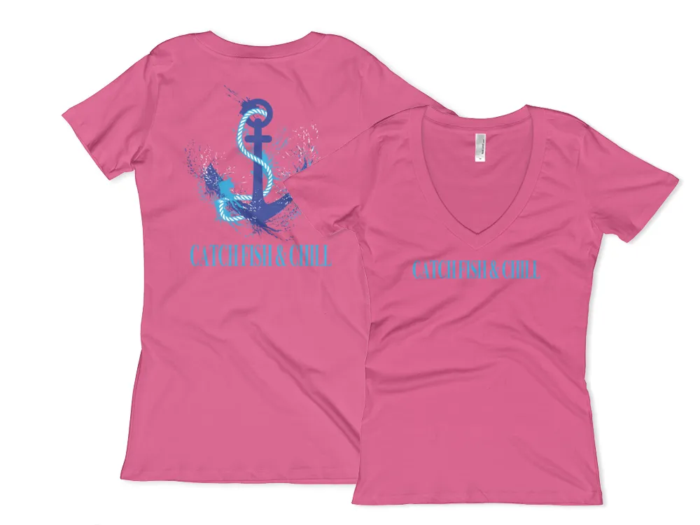 CATCH FISH & CHILL WOMENS SPLASH ANCHOR V TEE