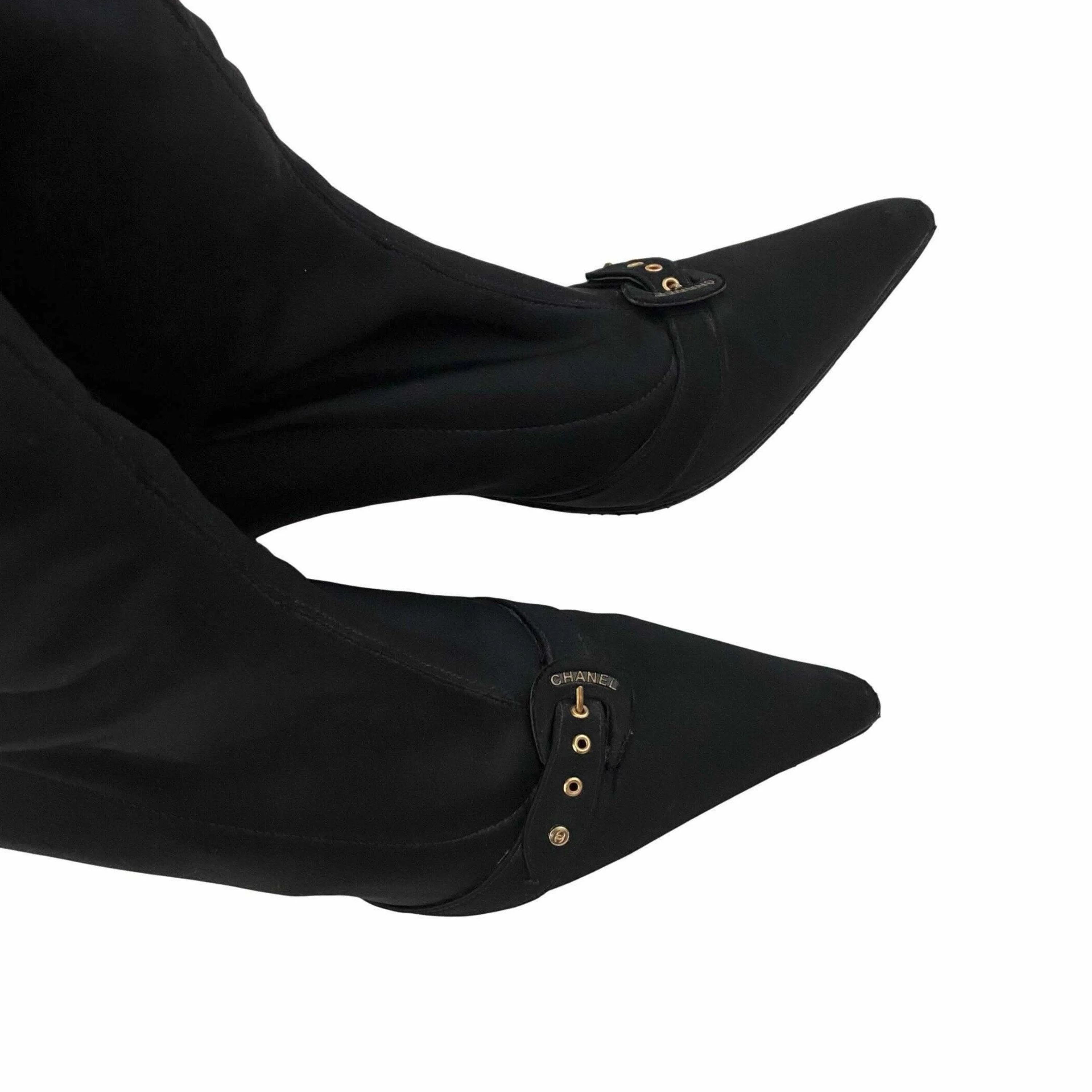 Chanel Black Logo Stretch Boots