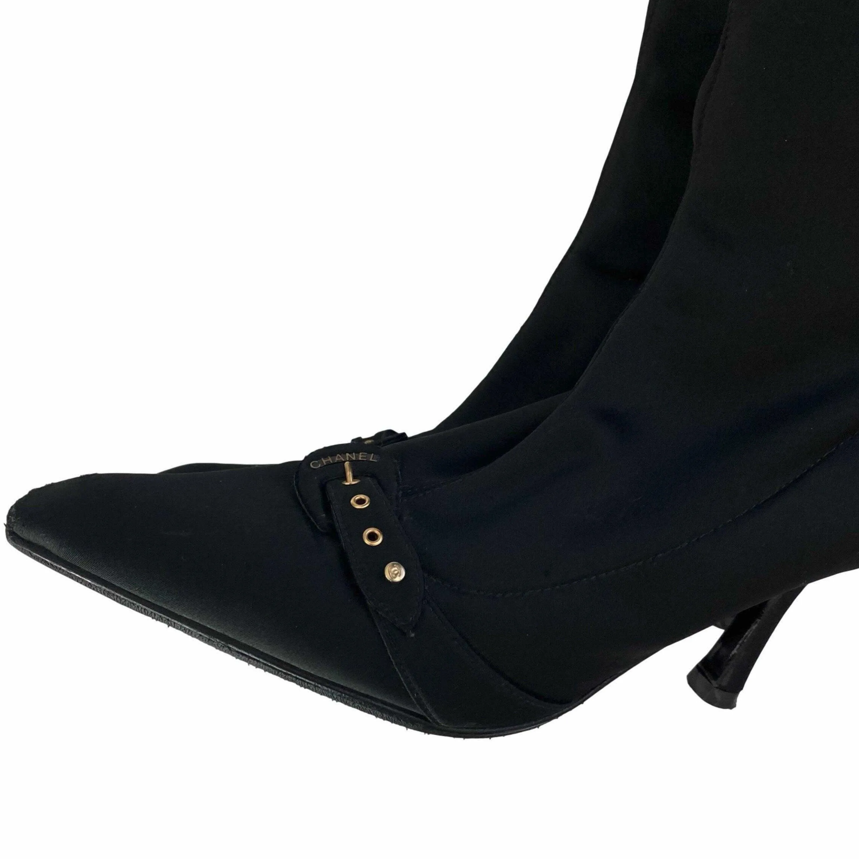 Chanel Black Logo Stretch Boots