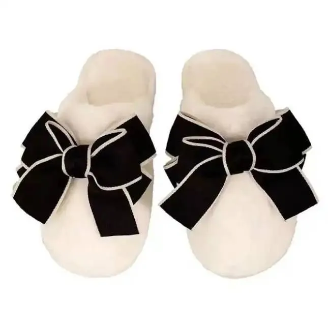Christa CozyCream Slippers Black Bows: Medium