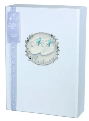 Christening Booties Blue Medium Keepsake Box