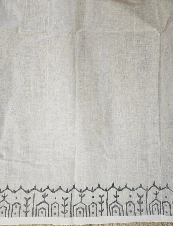 Classic Weaves: Off-White & Black Cotton Jamdani Saree by Balaram Saha