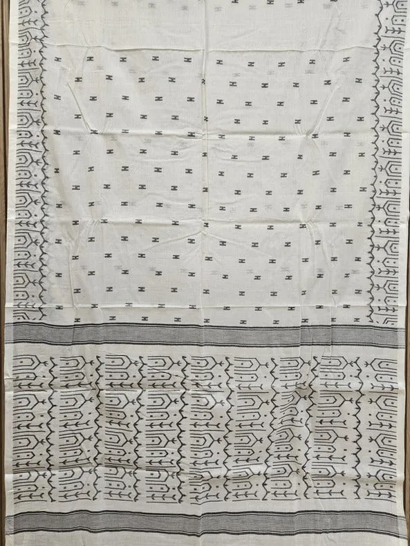 Classic Weaves: Off-White & Black Cotton Jamdani Saree by Balaram Saha