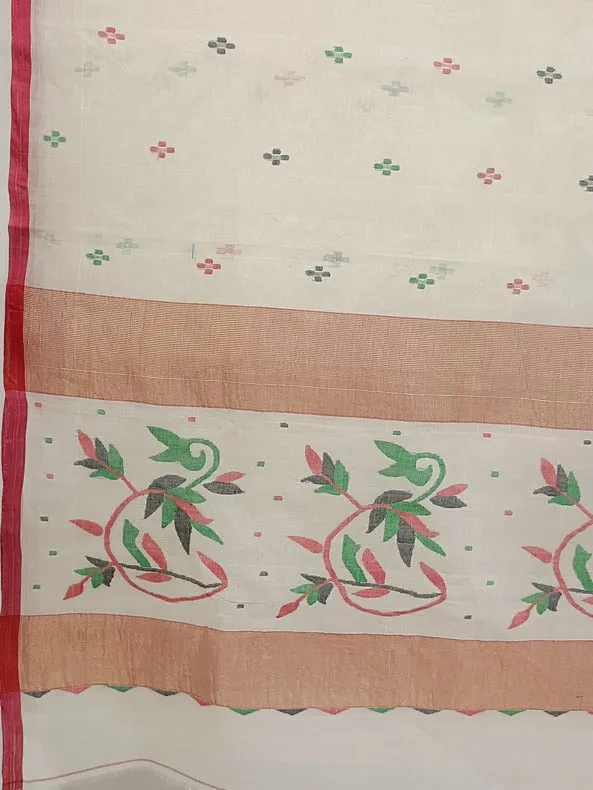 Classic White & Red Handloom Cotton Jamdani Saree by Balaram Saha