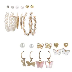 Combo of 12 Pair Pearl Heart Studs And Hoop Earrings