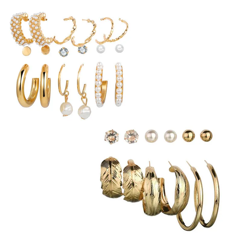 Combo of 15 Pair Studs and Pearl Hoop Earrings