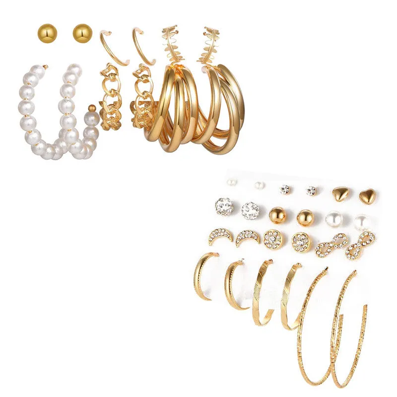 Combo of 18 Pair Pearl Stone Studs and Hoop Earrings