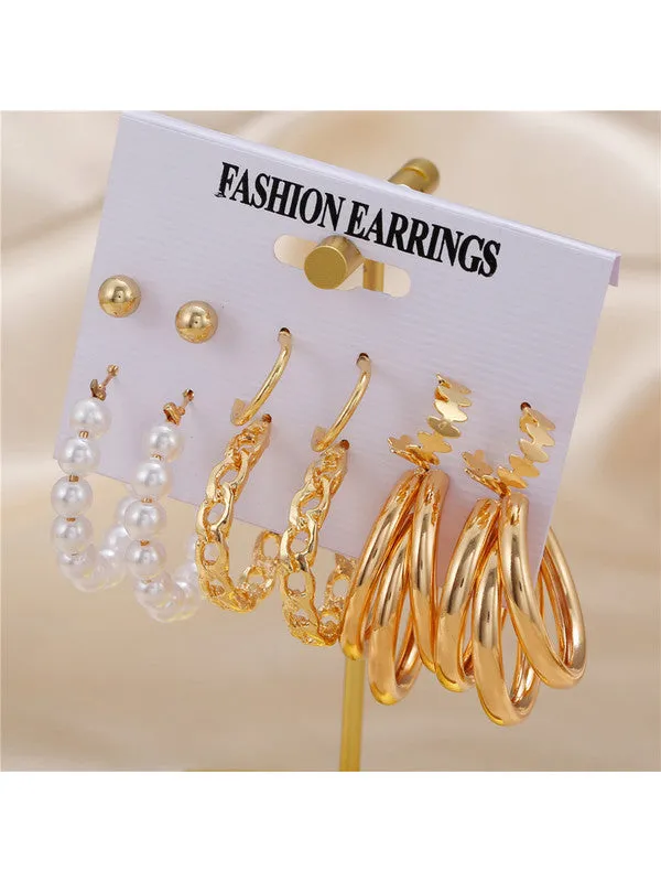 Combo of 18 Pair Pearl Stone Studs and Hoop Earrings
