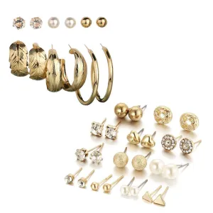 Combo of 18 Pair Studded Pearl Studs and Hoop Earrings