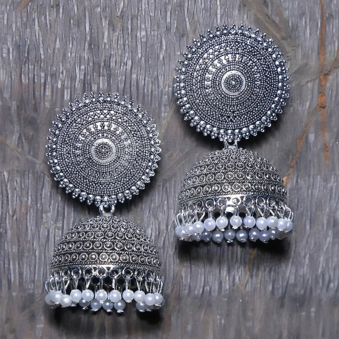Combo of 2 Silver and Red Pearls Dome Shape Jhumki