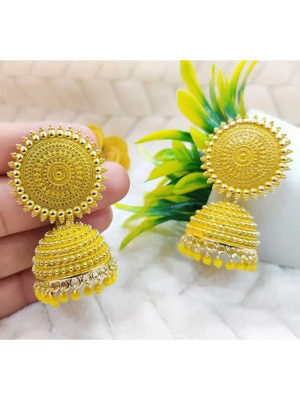 Combo of 2 Yellow and Red Pearls Dome Shape Jhumki