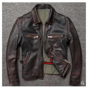 cowhide coat winter warm men's genuine Leather vintage jacket