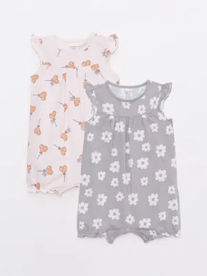 Crew Neck Printed Cotton Baby Girl Jumpsuit 2-pack