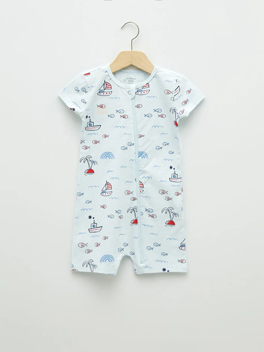 Crew Neck Short Sleeve Printed Baby Boy Jumpsuit