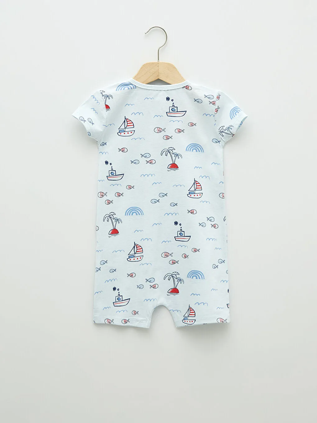 Crew Neck Short Sleeve Printed Baby Boy Jumpsuit