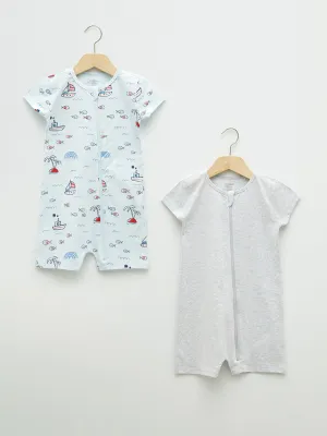 Crew Neck Short Sleeve Printed Baby Boy Jumpsuit