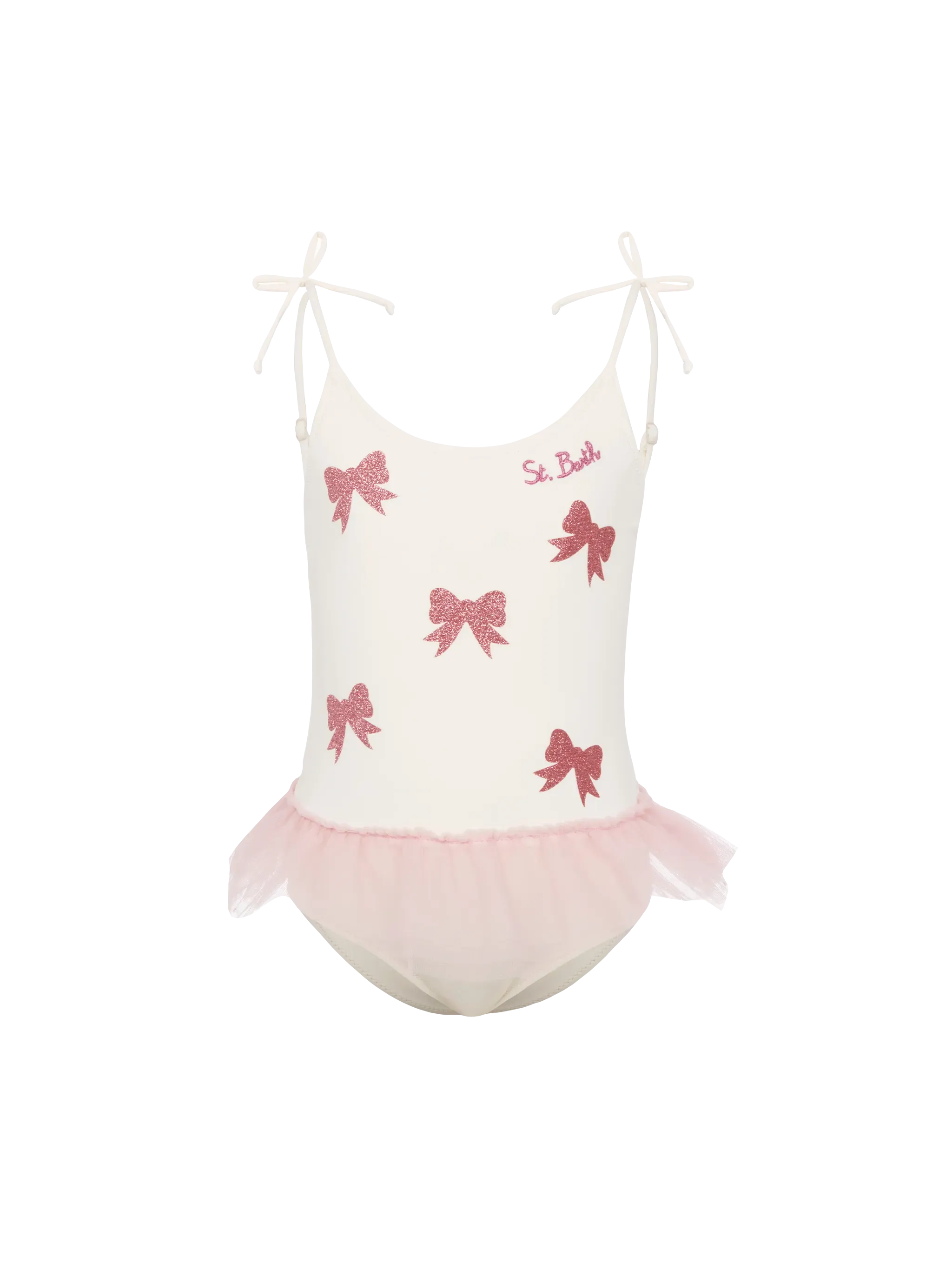 Dancer one-piece swimsuit with tulle ruffle and glittered bows