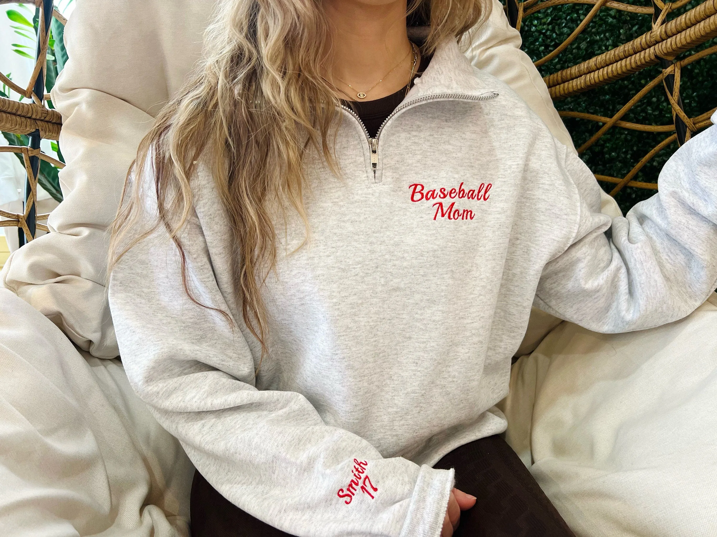 Embroidered Custom Baseball Mom Quarter Zip Pullover