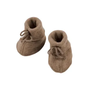 Engel  Baby booties with ribbon wool fleece walnut melange