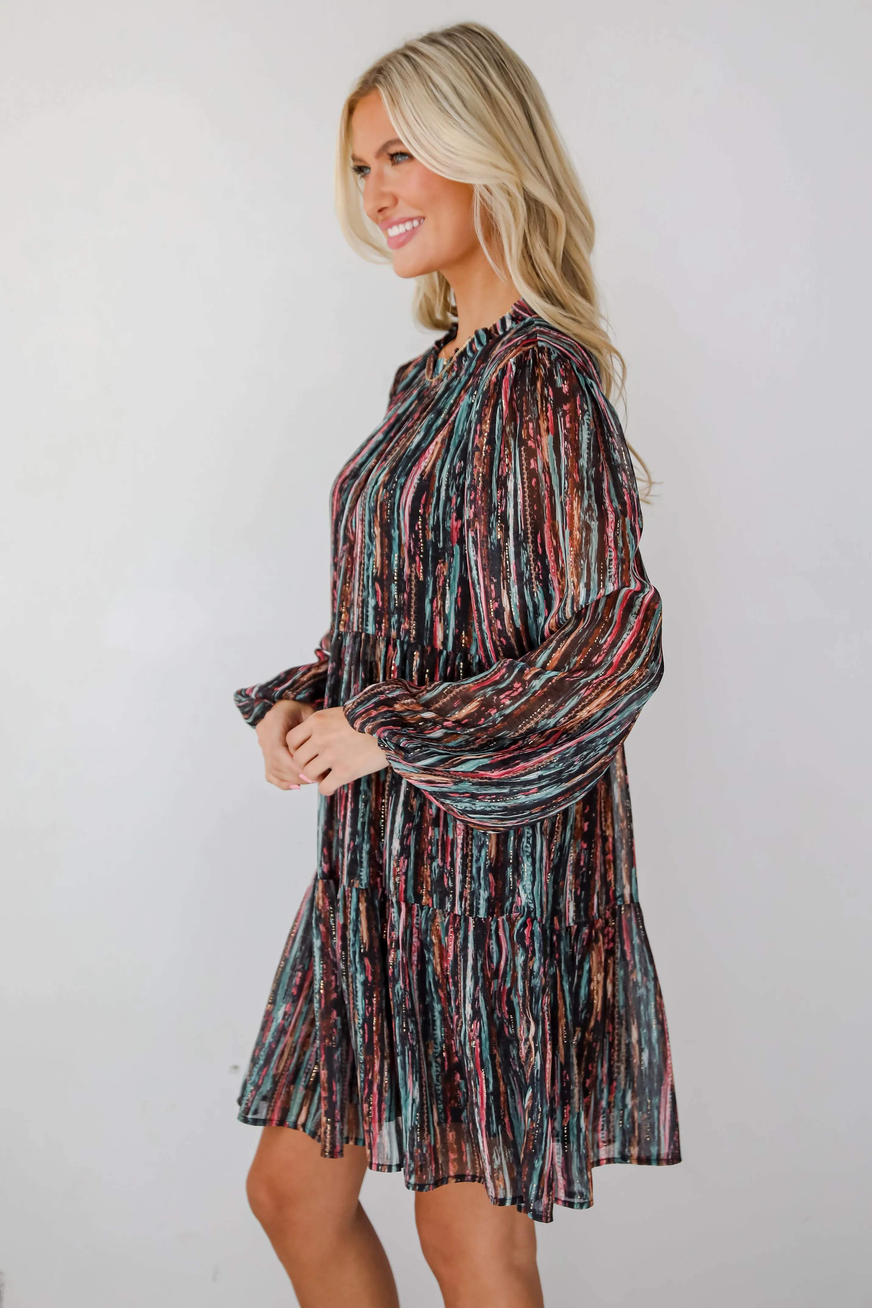 FINAL SALE - Beautifully Poised Black Striped Tiered Mini Dress