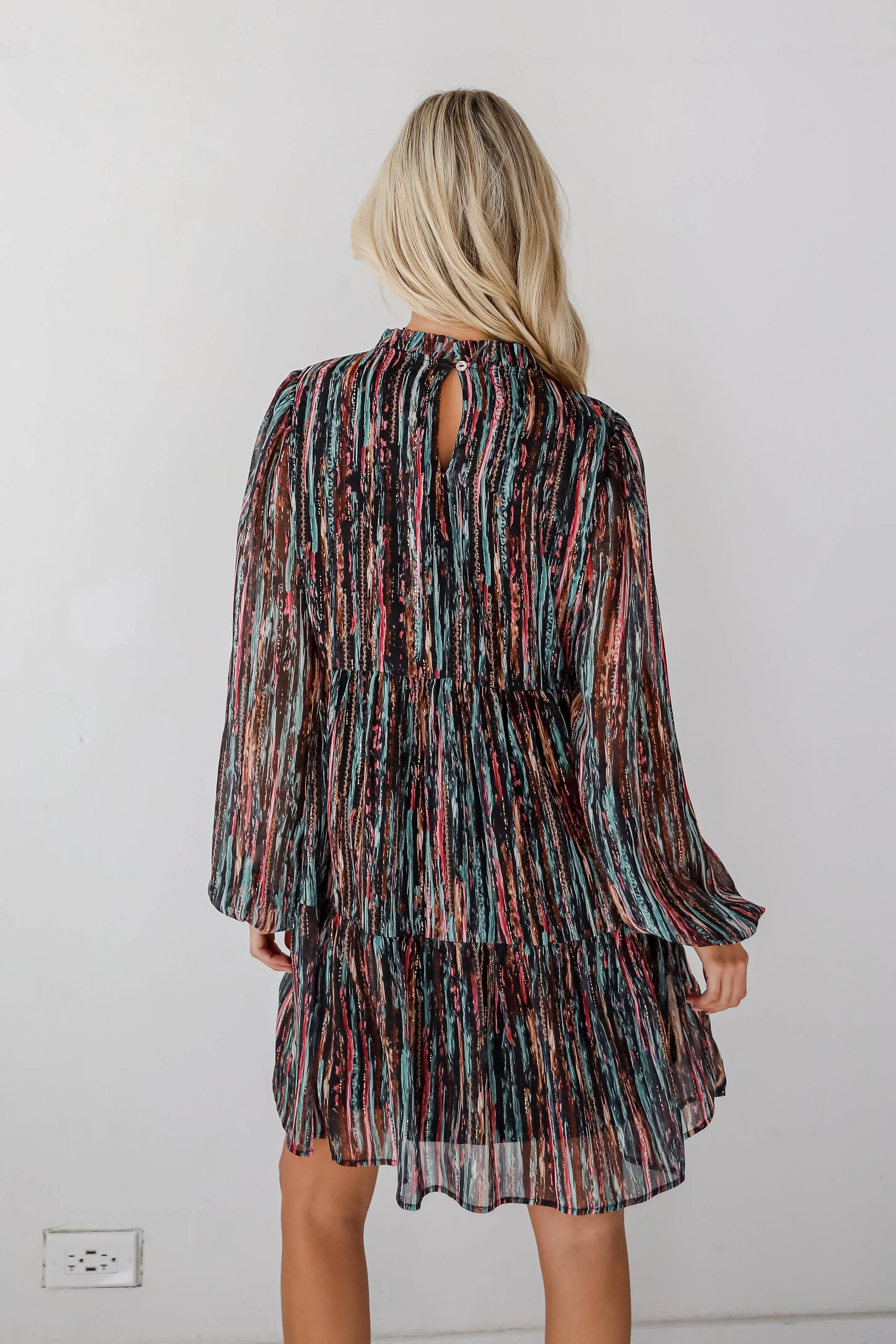 FINAL SALE - Beautifully Poised Black Striped Tiered Mini Dress