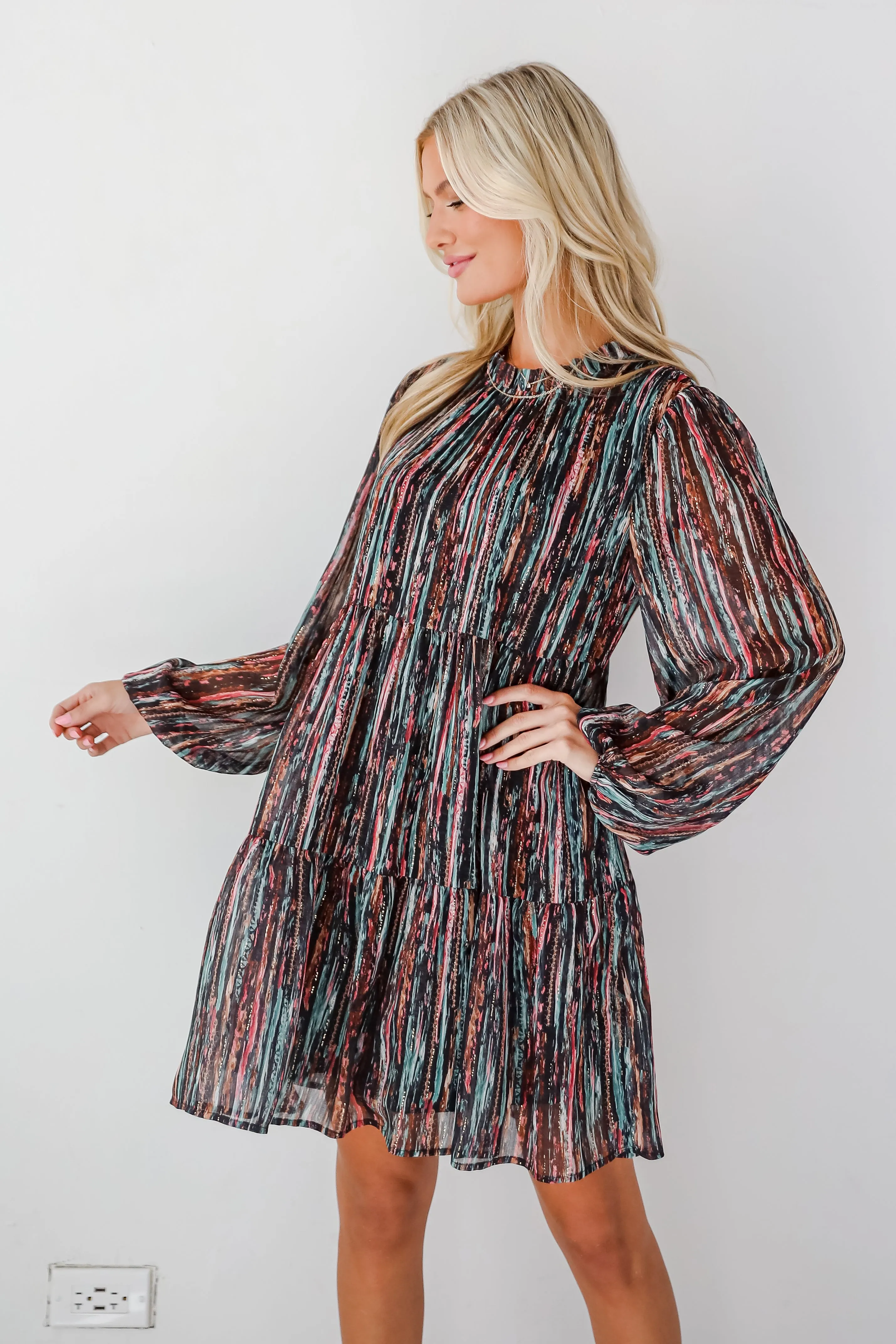 FINAL SALE - Beautifully Poised Black Striped Tiered Mini Dress
