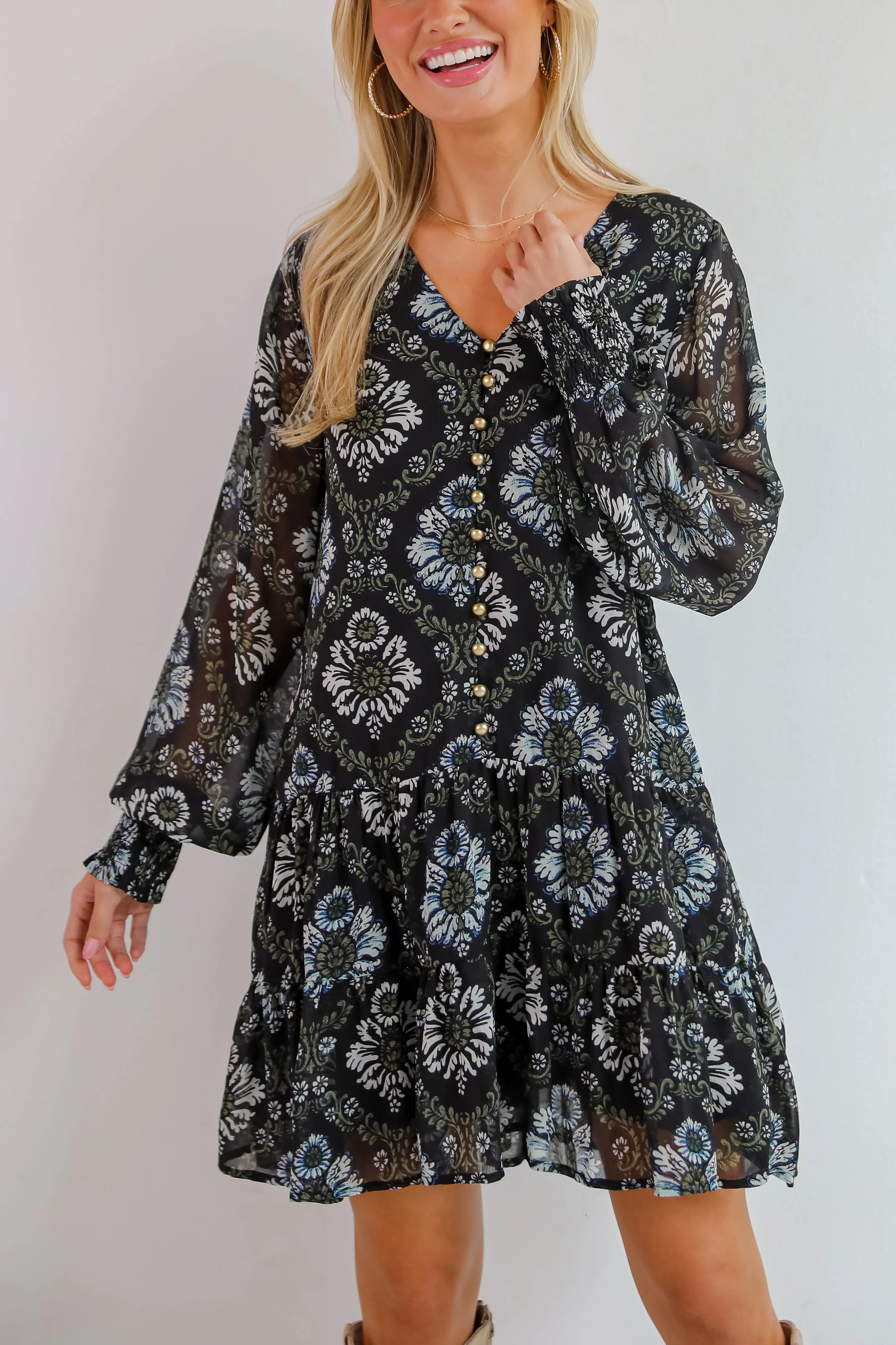 FINAL SALE - Set To Charm Black Floral Mini Dress