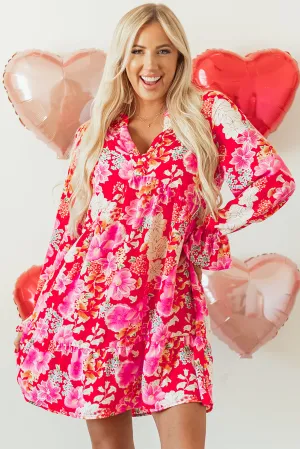 Floral Print V-Neck Babydoll Mini Dress