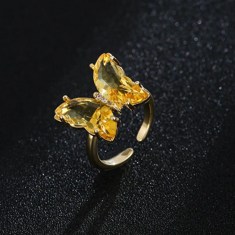 Gold Plated Yellow Crystal Butterfly Ring
