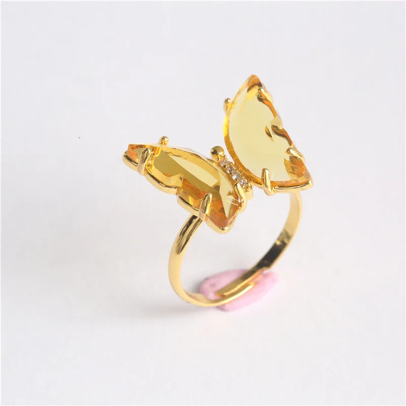 Gold Plated Yellow Crystal Butterfly Ring
