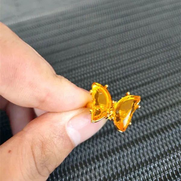 Gold Plated Yellow Crystal Butterfly Ring