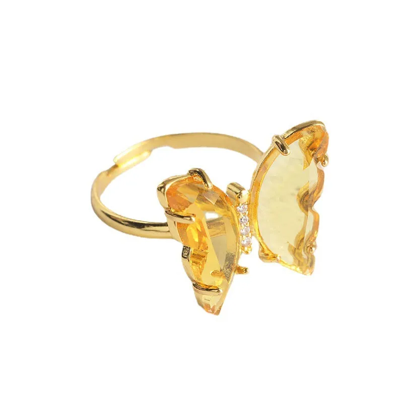 Gold Plated Yellow Crystal Butterfly Ring