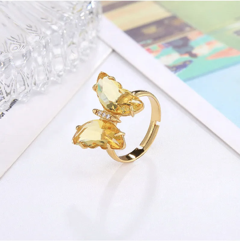 Gold Plated Yellow Crystal Butterfly Ring